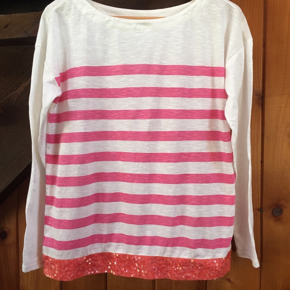 LOFT pink stripe long sleeve Tee with sequins